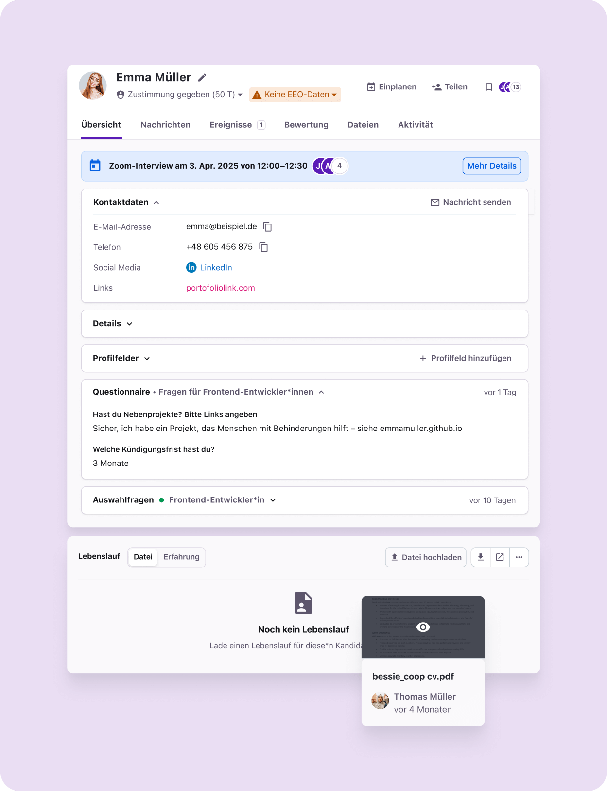https://2688240.fs1.hubspotusercontent-na1.net/hubfs/2688240/2025%20-%20Tellent%20Recruitee%20overview%20page/DE%20-%20Tellent%20Recruitee/Tellent%20Recruitee%20DE%20-%20Candidate%20profile%20%2B%20Interview%20and%20evaluations%20home%20page.png
