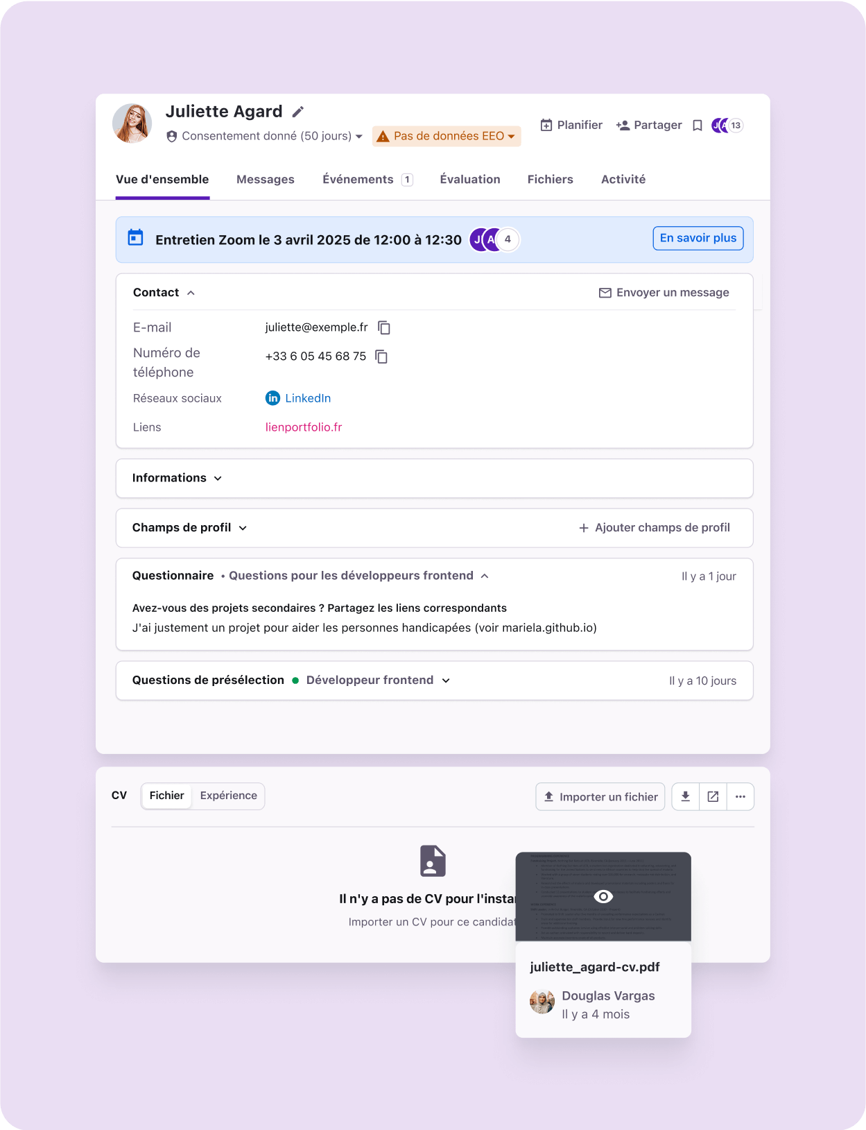 https://2688240.fs1.hubspotusercontent-na1.net/hubfs/2688240/2025%20-%20Tellent%20Recruitee%20overview%20page/FR%20-%20Tellent%20Recruitee/Tellent%20Recruitee%20FR%20-%20Candidate%20profile%20%2B%20Interview%20and%20evaluations%20home%20page.png