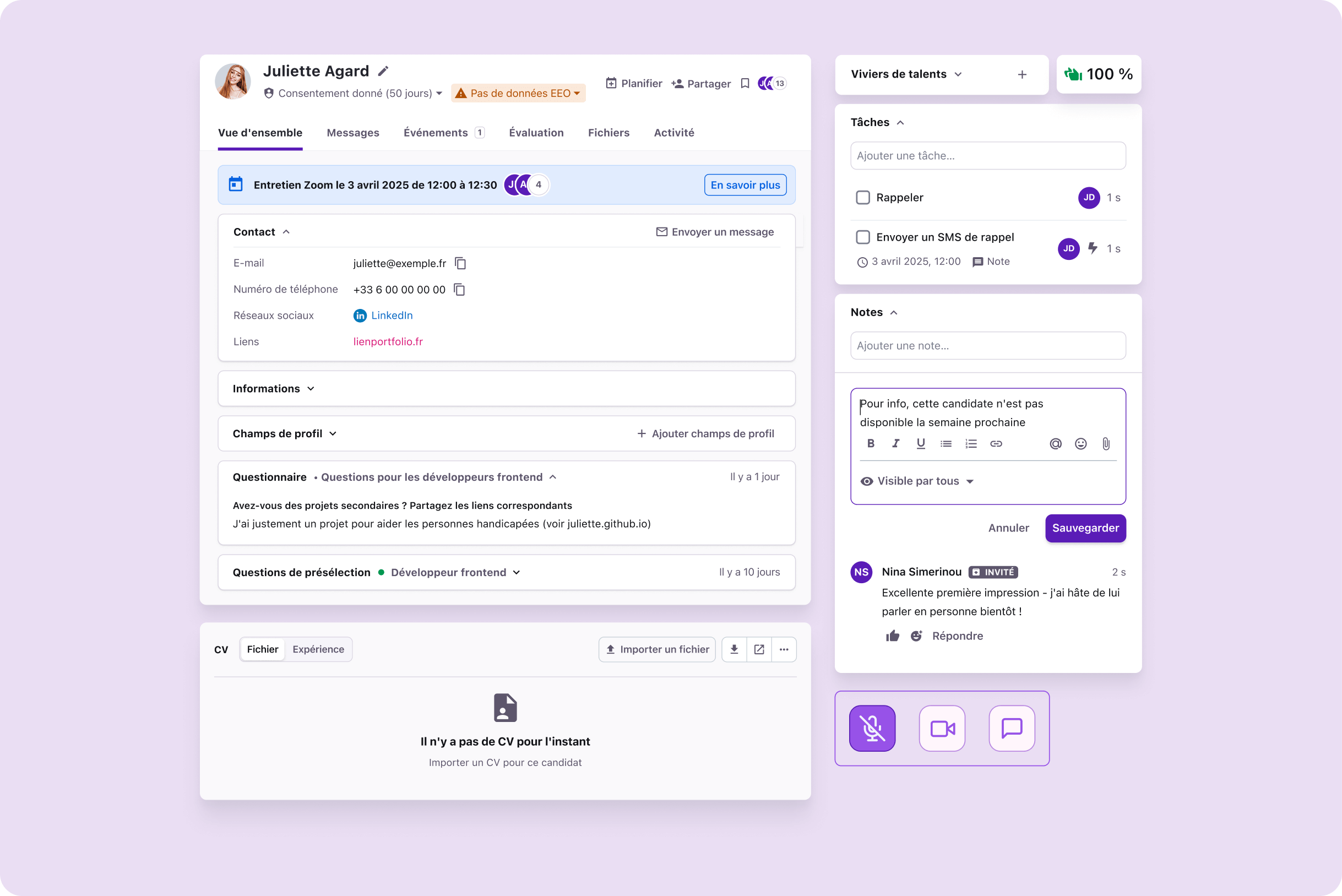 Tellent Recruitee FR - Candidate profile + Interview and evaluations
